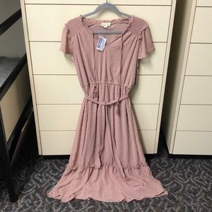 Indigo rose pink summer midi dress ruffled hem medium